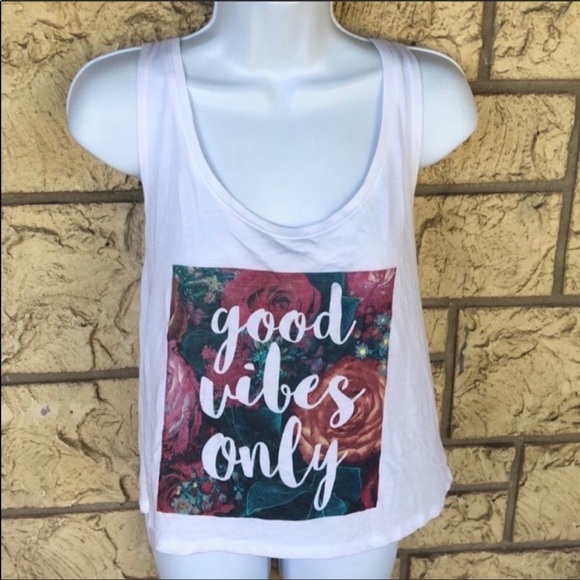 Good vibes Tank Top Floral White Loose Large - Picture 3 of 11